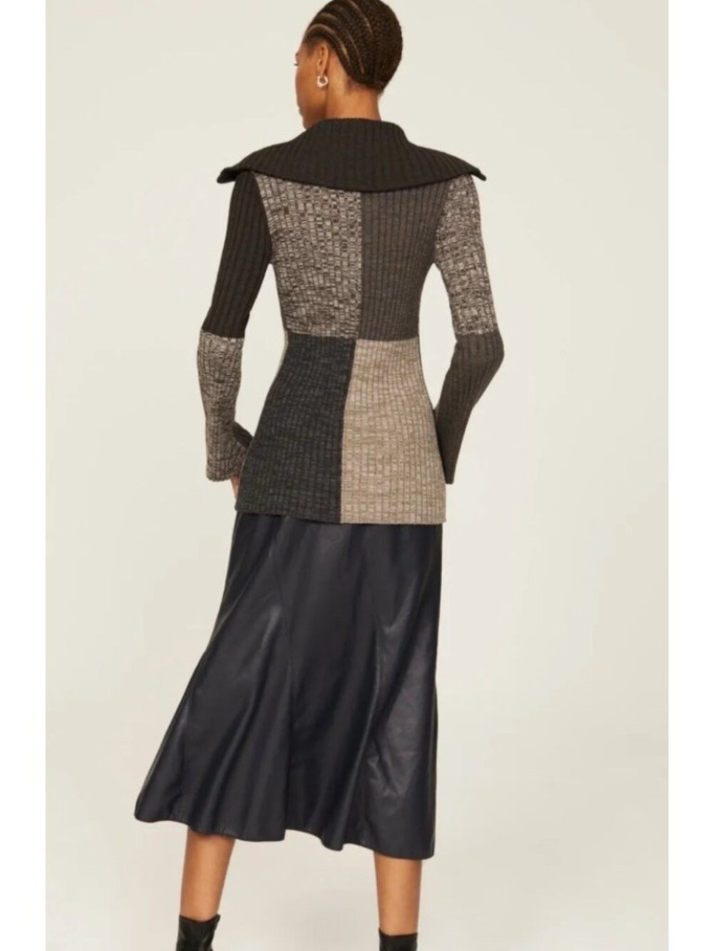 Sandro Paris Moria Sweater Size 3 US L Colorblock Rib Knit Zip Collar Pullover - Picture 4 of 10